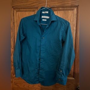 Calvin Klein turquoise blue sateen button down shirt boys size 10